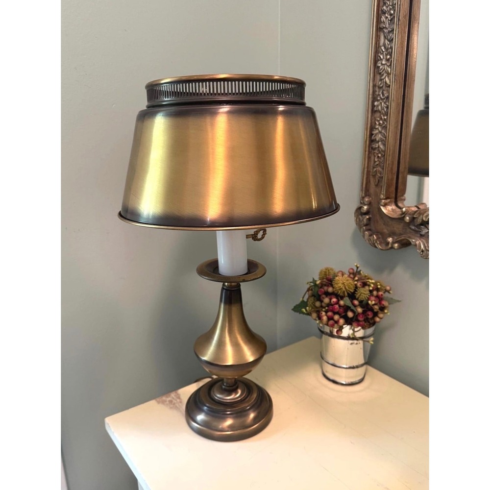 Vintage Style Brass Table Lamp Metal Shade Candlestick‎ Gold Desk Lighting